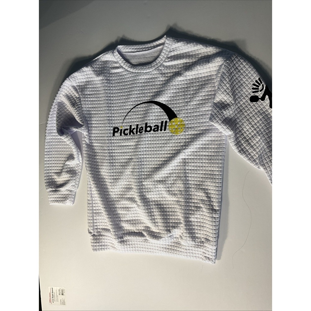 Pickleball White Waffle Knit Thermal Crewneck Sweatshirt Adult Large